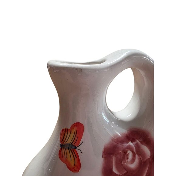 Hand-Painted Ceramic Vase With Roses & Butterfly Design - Picture 5 of 10